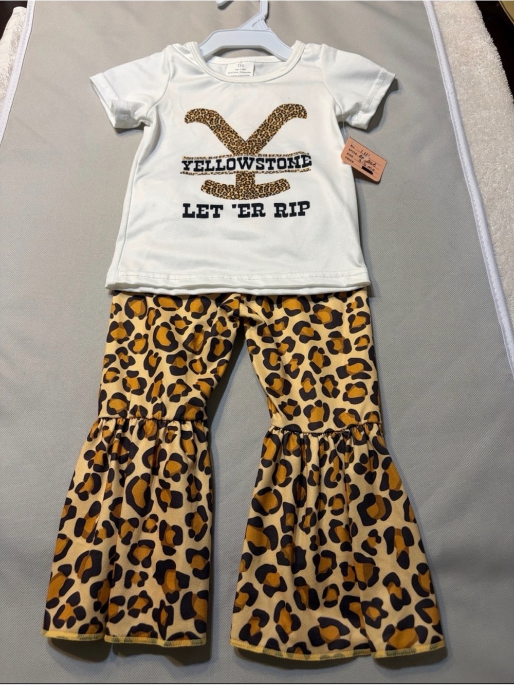 Yellowstone Leopard Print Ruffle Pants Matching Set - White & Brown